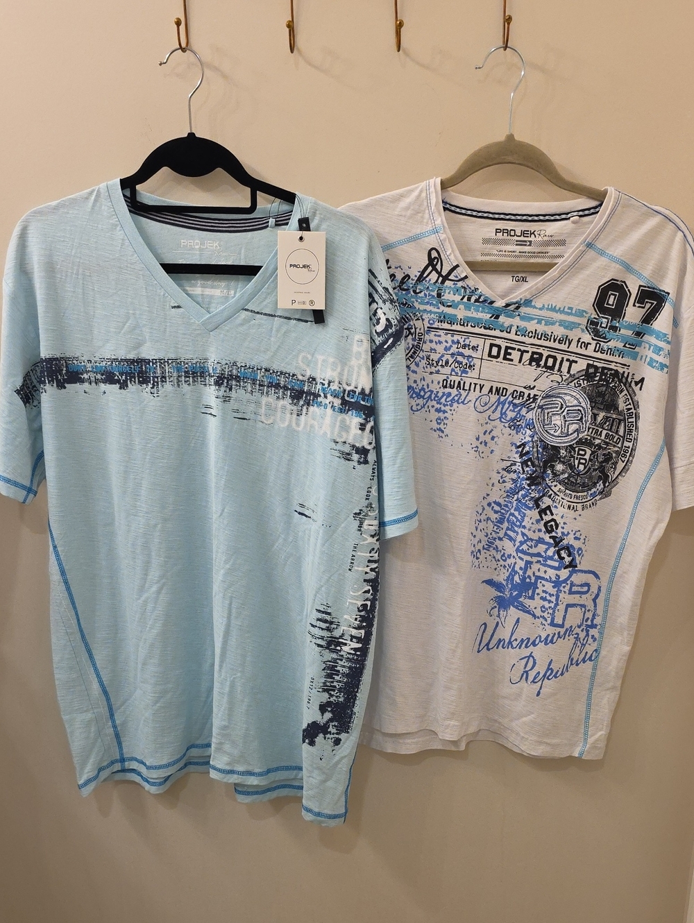 PROJEK Light Blue Graphic V-Neck Men's Tee's